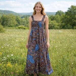 Brown Blue White Paisley Whimsygoth Fairygrunge Cottagecore Tank Maxi Dress Sz S